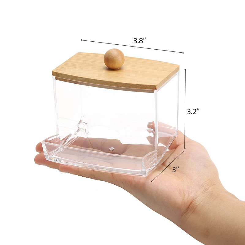 Tbestmax 10oz Qtip Holder Dispenser with Bamboo Lids, Big Clear