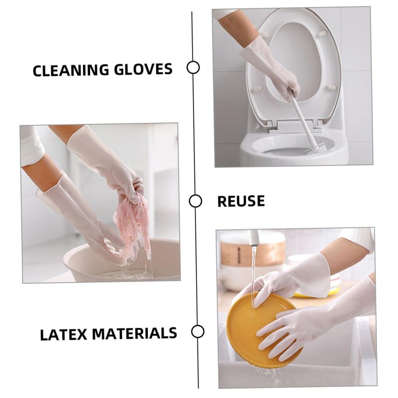 FRCOLOR 2 Pairs Reusable Kitchen Cleaning Gloves Durable Latex Dishwashing