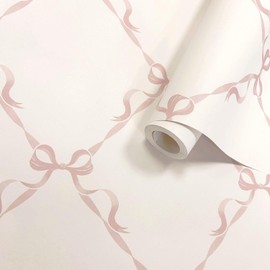 YöL Tied with A Bow Cream Pink Wallpaper - Washable Paste The Wall - 10.05m x 53cm Roll - Bedroom Living Room Kids Room Toy Room - Contemporary Sophisticated Versatile 14032
