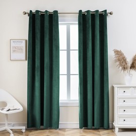 PLEASANT BOULEVARD Velvet Curtains [2 Panels] Heavy Blackout Window Drapes with Grommet, Thermal Insulated Darkening Curtains for Living Room, Bedroom, & Home Decor (52" W x 84" L, Green)