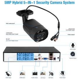 TOWODE 4CH Security Camera System 5MP 4-Channel Hybrid 5-in-1 DVR Security Video Recorder with 2pcs 5MP Cameras with Human Detection, 24/7 Recording Pre-Installed 1TB Hard Drive