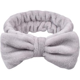 Bow Hair Band Spa Headband Facial Makeup Yoga Headband For Women Girls Soft Elastic Plush Head Wraps (Grey, One size)