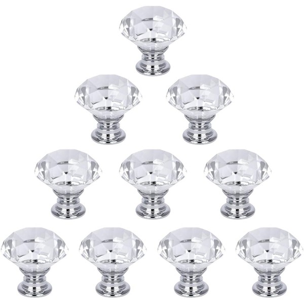 10 Pcs 30mm Diamond Shape Crystal Glass Cabinet Knob