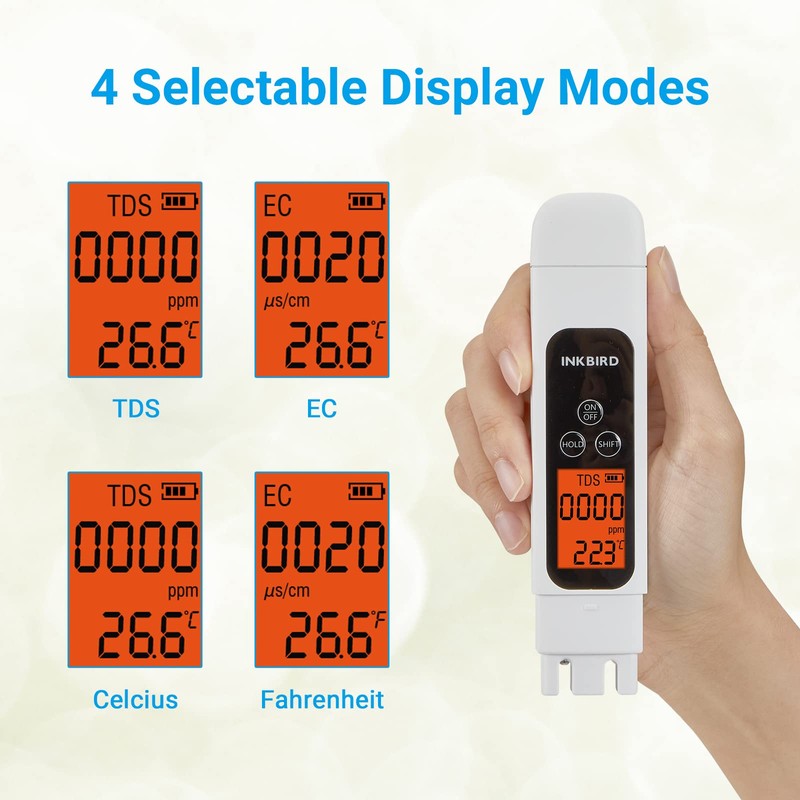 TDS Meter Digital Water Tester, INKBIRD Professional Electronic 3-in-1 TDS,