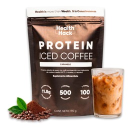 Café Proteico Soluble con Proteína Whey Aislada, MCT Oil y L-Tirosina | Café Frío Sin Azúcar Sabor Caramelo | 12 g Proteína, 10 Porciones 190 g | Health Hack