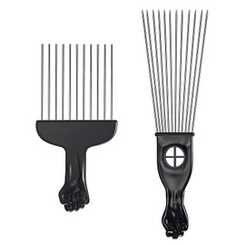 Qianxihu 2Pcs Black Fist Metal Hair Comb African American Pick Comb Wide Hair Pick Comb Wide Tooth Hair Pick Comb for Curly Hair Style
