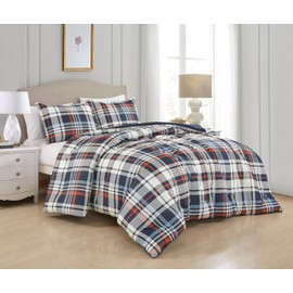 Chezmoi Collection 2-Piece Plaid Comforter Set Twin Size - Blue Orange White Herringbone Plaid Stripe Printed Microfiber Bedding Lightweight Breathable Blanket for All Season