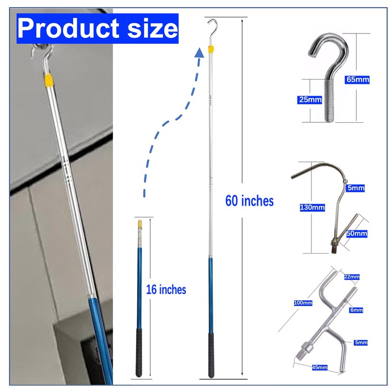 RQG Attic Pull Down Hook,Clothes Hook Pole,with a 16-60 inch