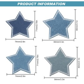 Denim Patches for Jeans Repair Iron on Denim Star Patch Blue Jean Iron-on Patches for Clothing Repair Decorating Kit 8 Pcs
