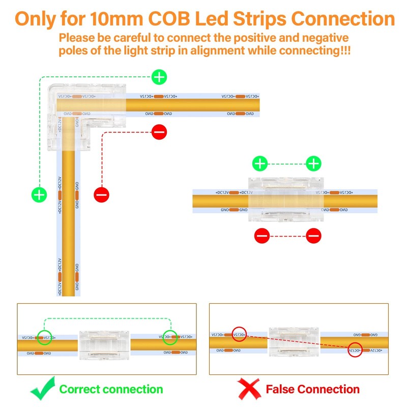 Cob LED Strip Connector 2-Pin 10 mm LED Strip Corner