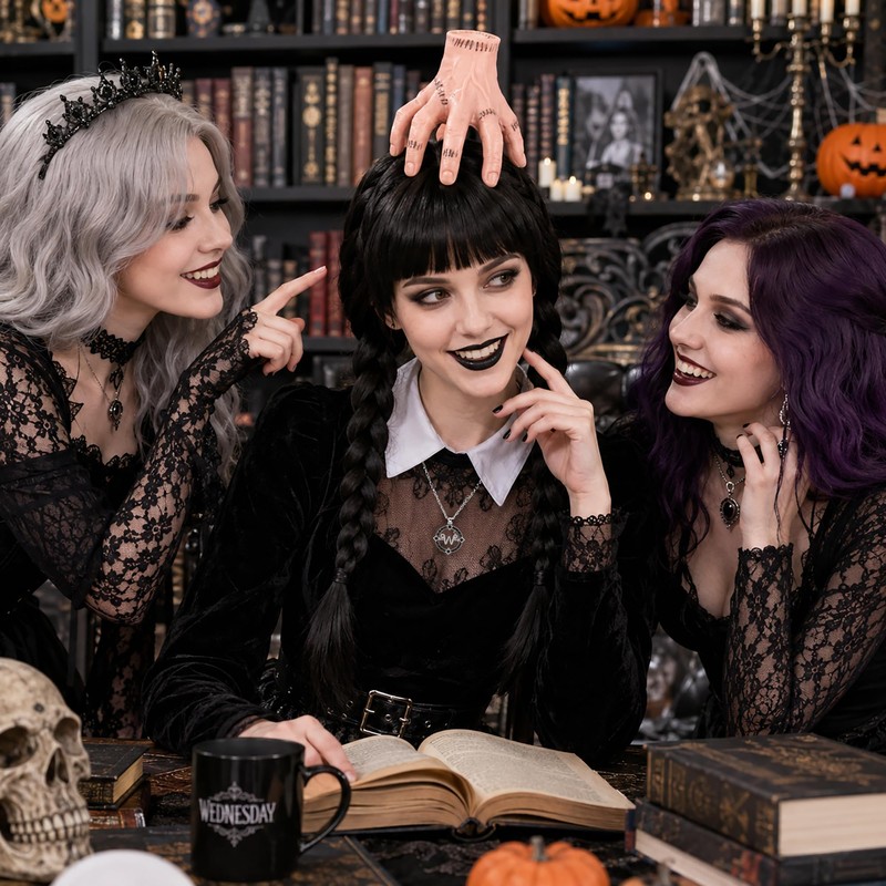 4 Pcs Halloween Black Braided Wig Accessories, Goth Black Costume