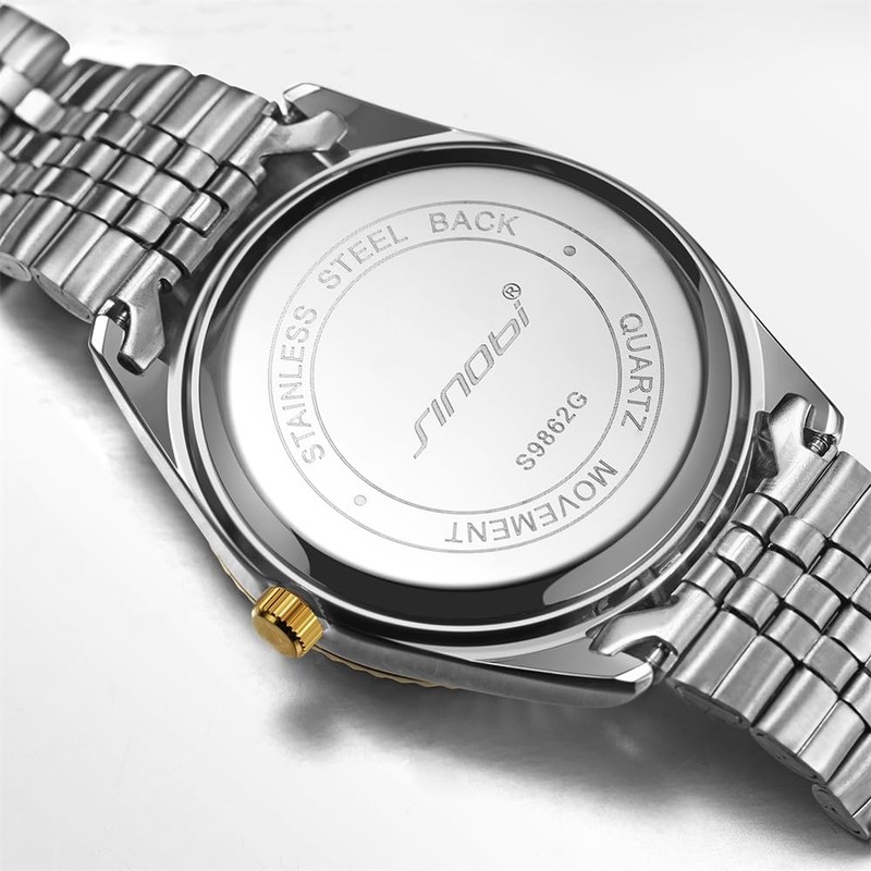 SINOBI Classic Stainless Steel Calendar Watches for Men(Silver-Gold)