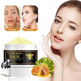 Crema hidratante de miel y grasa de vaca mujeres Blsamo de sebo de res alimentado con pasto con crema hidratante 30g