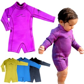Selective HA Baby, Infant, Toddler, Kids Ultrasoft 1.5mm and 2.5mm Neoprene Longsleeve Shorty Wetsuit Springsuit, Yamamoto and Traditional Neoprene Versions (Electric Purple 2.5mm Yamamoto, 1 (S))