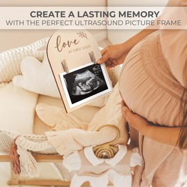 Cute Wooden Ultrasound Picture Frame - Beautiful Double Sided Sign For The Announcement of Your Pregnancy Or Baby's Birth - Nursery Decor Sonogram Photo Frame & Pregnancy Gift For First Time Moms