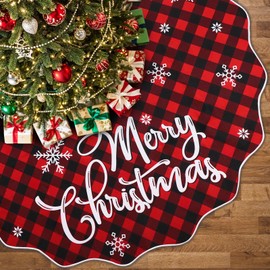 GUDELAK 72 Inch Christmas Tree Skirt, Buffalo Plaid Tree Skirt for 12ft Tree to 10ft Tree, Double-Sided Burlap Tree Skirt for Large Tree, Xmas Tree Skirts Boho Farmhouse Christmas Tree Decorations