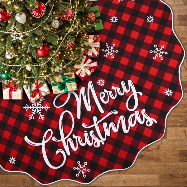 GUDELAK 72 Inch Christmas Tree Skirt, Buffalo Plaid Tree Skirt