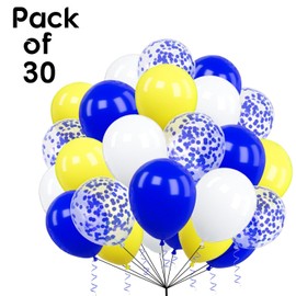 30 Pack of Blue, Yellow & White 10 Inch, Latex Birthday Party Decoration for Wedding Baby Shower Graduation Party Anniversary
