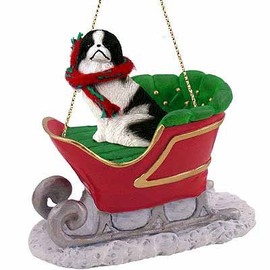 Japanese Chin Sleigh Ride Christmas Ornament Black-White - Delightful!