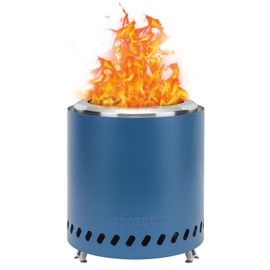 COOZOOM Portable Table Top Fire Pit with Stand, 8.6" Stainless Steel Mini Outdoor Low Smoke Burning Tabletop Firepit Fueled by Pellets or Wood, for Outside Camping Blue