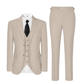 WOMS 3 Piece Suit for Men Wedding Suit Business Suits Costume Solid Jacket Vest Pants Tuxedo Brown XL