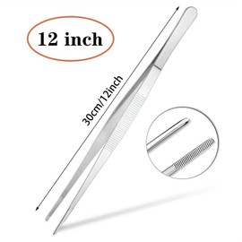 2Pcs Stainless Steel Kitchen Tweezers, 12-Inch Culinary Fine Tweezer Tongs Food Tongs for Cooking Tongs with Precision Serrated Tips for Surgical & Sea Food (12-Inch/2Pcs)