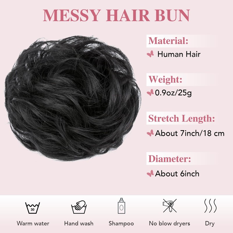 TESSHAIR Thick Human Hair Messy Bun, 100% Real Hair Bun