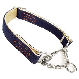 JiangYanus Martingale Dog Collars, Padded Leather Half-Check Stainless Steel Chain Anti-Escape No Pull Choke Dog Training Collar for Small, Medium, Large Dogs