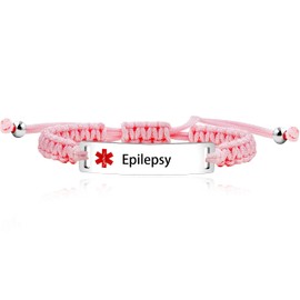 Mayfaith pink Handwoven Epilepsy Information Warning Bracelet, Men's and Women's Medical Emergency Sign Stainless Steel Bracelet, Birthday and Mother's Day Gift for Family