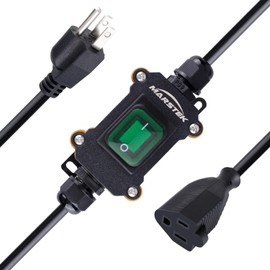 MARSTEK 5Ft Heavy Duty Waterproof Extension Cord with On/Off Switch,Inline Cord Switch with 3-ft 16AWG Cable male Connector and 1.4 -ft 16AWG Cable Female Connector（Green