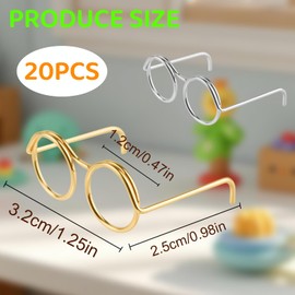 20pcs Miniature Wire Glasses for Crafts, 32mm Miniature Dollhouse Eye Glasses, Silver Tiny Eyeglasses & Glasses, Doll Dress Up Eye-Glasses, Mini Dolls Glasses Metal Wire Rim for Doll Making Supplies