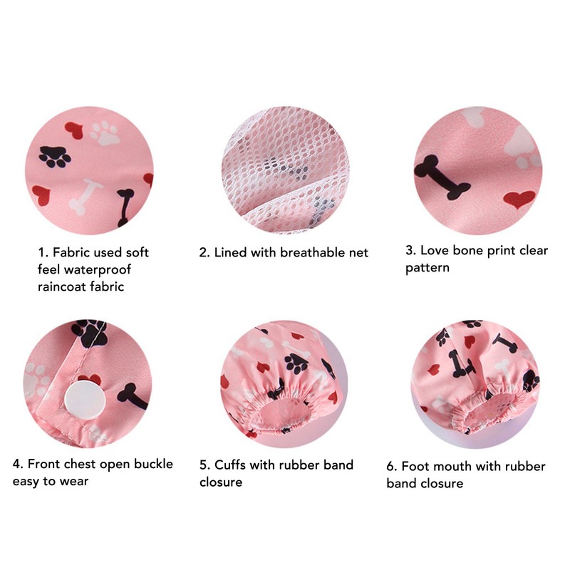 Reflective Puppy Raincoat Jacket Waterproof Breathable Cute Pattern Pet Dog