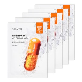 WELLAGE Hyper Toning Vita C Bubble Mask, Korean Skincare Wash Off Facial Pack for Dull Tired Skin, Pore Care Hydrating Revitalizing Radiance, Hyaluronic Acid, Glutathione, Panthenol, 5 Count