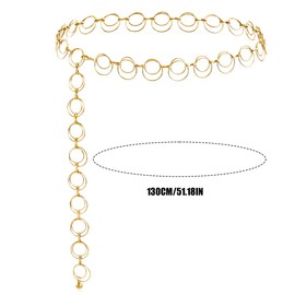 QEXUJOW Women Belt Waist Chain Women Metal Belt Ladies Crystal Chain Belt Adjustable Belt (Gold)