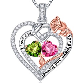 Iefil Anniversary Women Gifts for Wife, Girlfriend, Wedding | Romantic Pink Sapphire Peridot Necklace