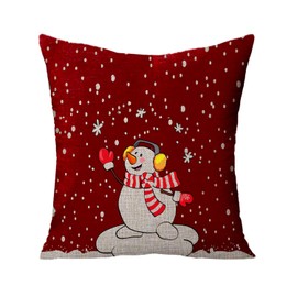 FJPT Throw Pillow Cover Christmas Birthday Gift Baby It's Cold Outside Cute Snowman Snowflakes Red Cotton Pillowslip for Sofa Bed Stand Size Pillowcase 22x22 Inch