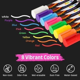 4 THOUGHT Liquid Chalk Markers - 8 Colors, 5mm Reversible Tips, 1s Wet Erase, Non-Toxic Dustless Markers for Chalkboard/Whiteboard/Glass/Windows