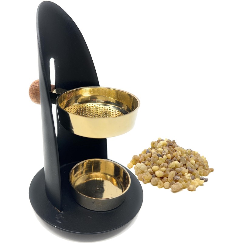 TRINTURA Incense Burner Height Adjustable Black Gold Includes 20g Boswelia