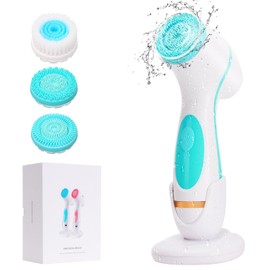 Facial Cleansing Brush, Waterproof Dual-Rotation Face Scrubber Exfoliator with 3 Brush Heads and 2 Adjustable Speeds, Rechargeable Exfoliating Face Brushes for Cleansing and Skin Care (Blue)