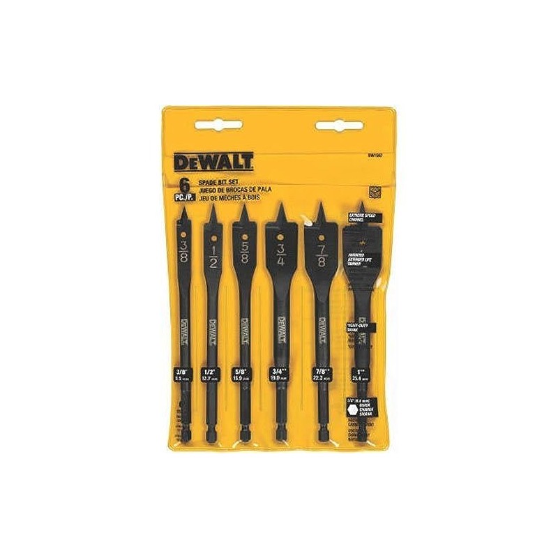 DW1587 6 Bit 3/8-Inch to 1-Inch Spade Drill Bit Assortment