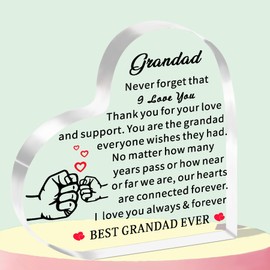 WTOPP Grandad Gifts Heart-Shaped Acrylic Plaque Gifts For Grandad Grandad Birthday Christmas Father's day Gifts From Granddaughter Grandson