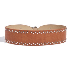 Women's Wide Corset Waist Belt Fashion Silver Studs Waistband Renaissance Rivet Boho Cincher Belt for Ladies Dresses