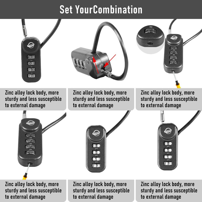 SISAV 4-Digit Combination Padlock with 24 inch(60cm) Cable Suitable for
