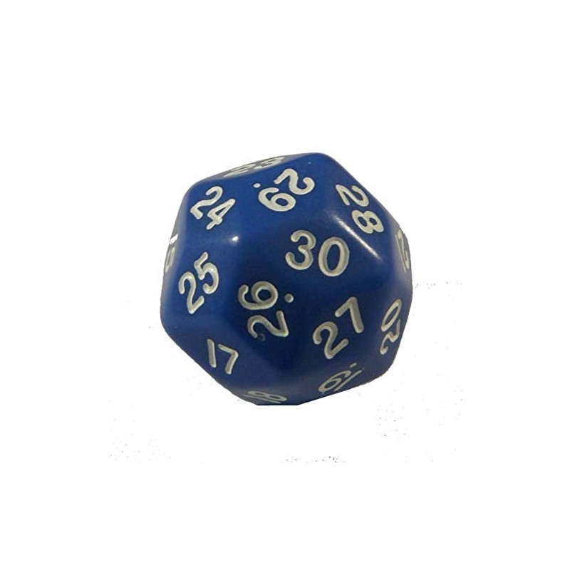 Blue Opaque Dice Triantakohedron 30 Sided 33mm Jumbo Spindown Counter
