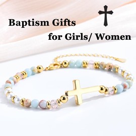 EPVIDO Baptism Gifts for Girls Cross Bracelet for Teen Girls Christian Religious Women Jewelry Easter Stocking Stuffers