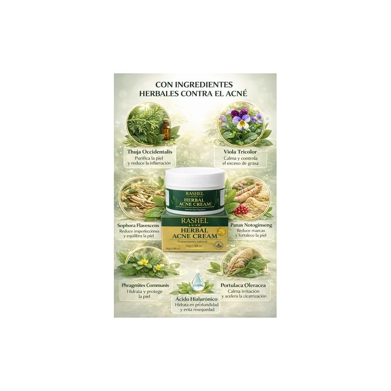Crema Herbal Tratamiento Acné, Control Grasa, Minimiza Poros