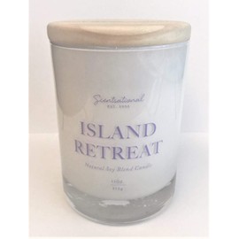 Natural Coconut + Beeswax Scented Candle Island Retreat in Glossy White Jar with Lavender Text, 11 Oz.