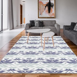 GarveeHome 8x10 Area Rug Indoor/Outdoor Area Rug Vintage Moroccan Area Rug Ultra-Thin Non Slip Floor Mat Easy-Cleaning Farmhouse Rug for Living Room Bedroom Backyard Patio Porch Outdoor Rug Blue