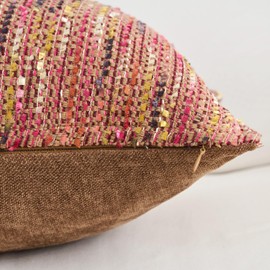 HERAYLI Premium Series Fringe Boho Throw Pillow Cover, Linen Woven Luxury Thick Cushion Case with Tassels for Home Décor,Burgandy, 20x20 Inch