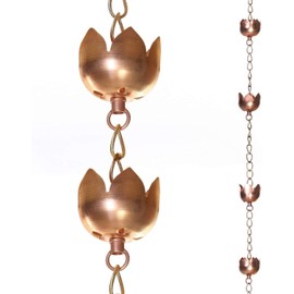 Topadorn 8.5 FT Metal Lotus Rain Chain with 11 Tulip Shaped Copper Cups for Outdoor Home Garden Decor Replacement for Gutter Downspouts, Divert Water and Home Display